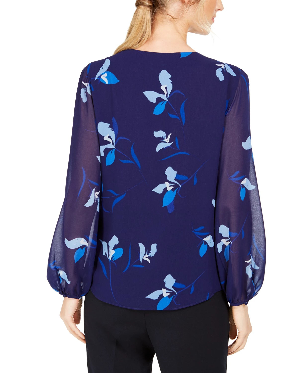 Blusa Calvin Klein Feminina Estampada Floral Pintuck Plissada Azul Tamanho Extra Pequeno