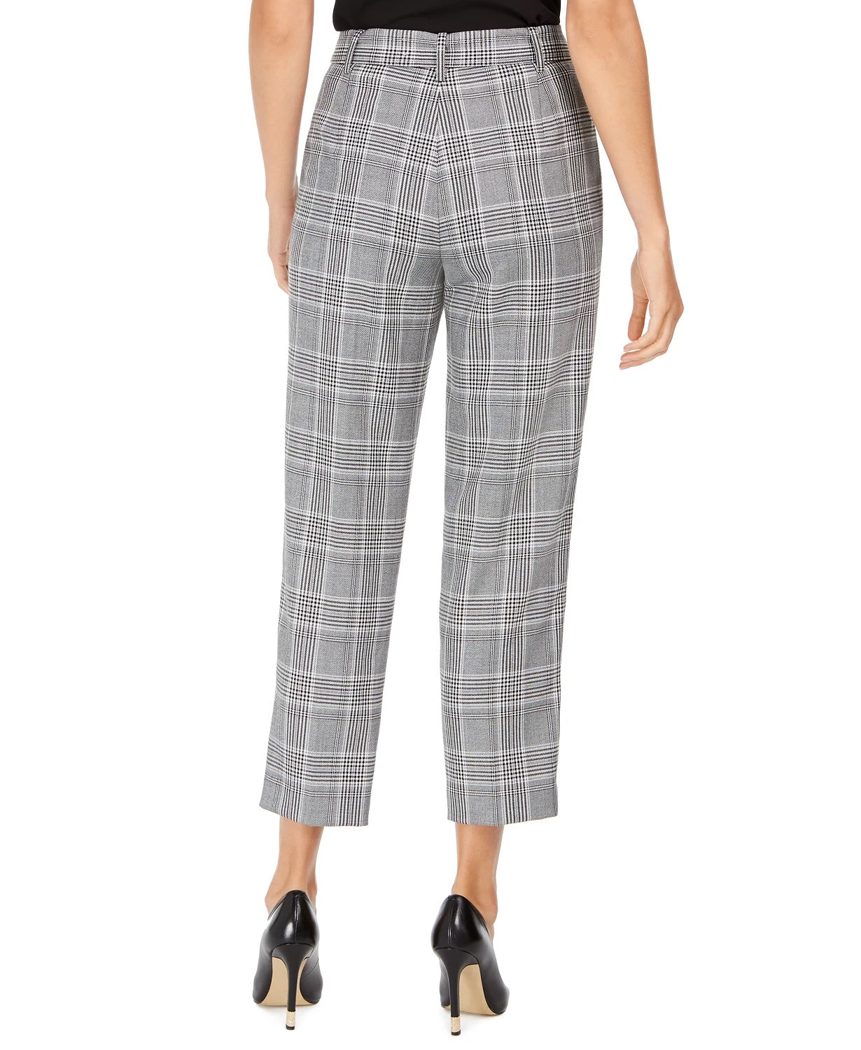 Calça Calvin Klein Feminina Xadrez com Cintura Amarrada, Prata, Tamanho 8