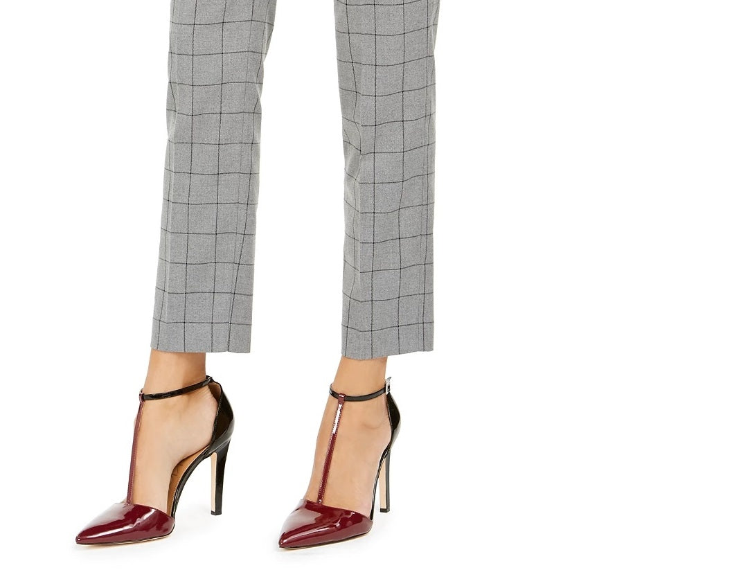 Calça Calvin Klein Feminina Estampada Windowpane com Cinto Cinza Tamanho 14