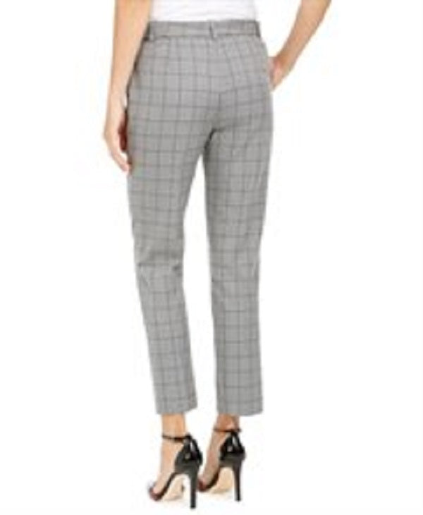 Calça Calvin Klein Feminina Estampada Windowpane com Cinto Cinza Tamanho 2