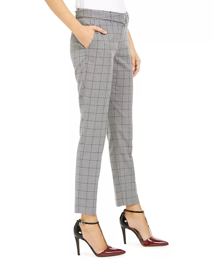 Calça Calvin Klein Feminina Estampada Windowpane com Cinto Cinza Tamanho 2