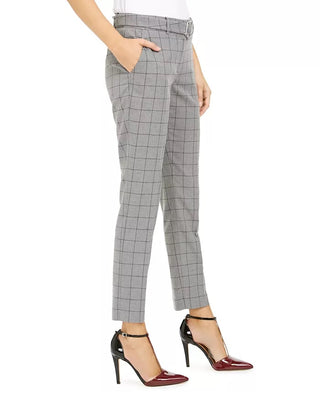 Calça Calvin Klein Feminina Estampada Windowpane com Cinto Cinza Tamanho 8