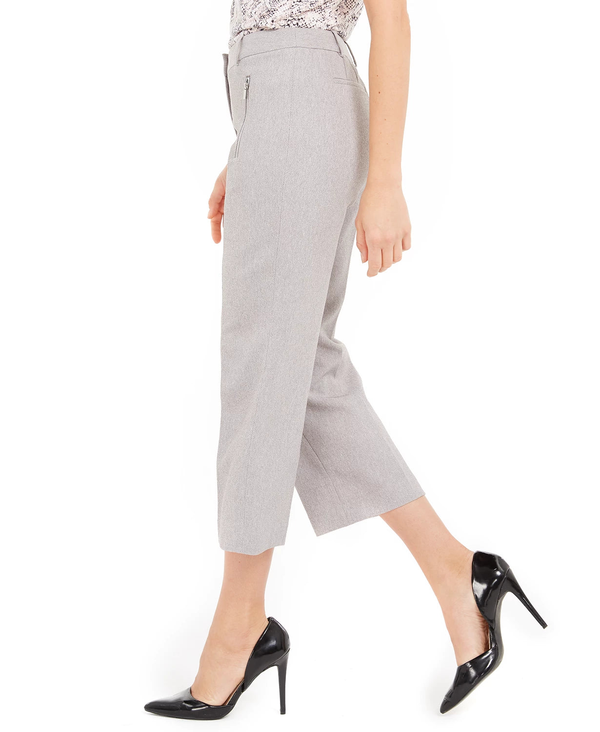 Calça curta de sarja Calvin Klein feminina com bolso e zíper, cinza, tamanho 12, pequena