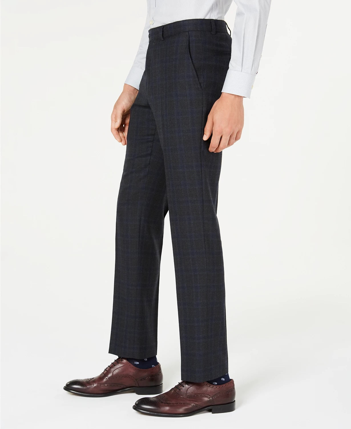 Calça de terno masculina Tommy Hilfiger Modern Fit Thflex Stretch Windowpane xadrez azul tamanho 32L x 30G