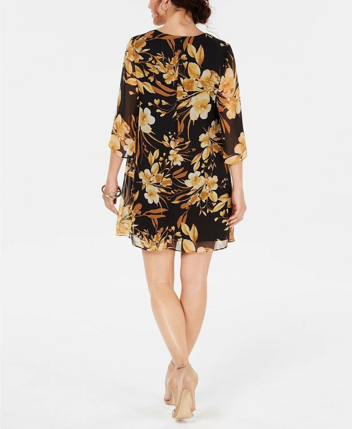 Vestido de chiffon floral com decote em V, amarelo escuro, tamanho 8, pequeno, da Connected Women