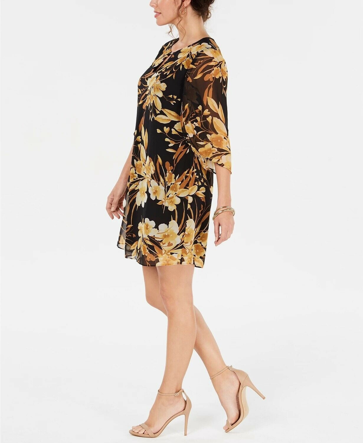 Vestido de chiffon floral com decote em V, amarelo escuro, tamanho 8, pequeno, da Connected Women