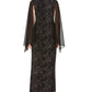 Vestido de chiffon flocado feminino com detalhes embelezados, prateado, tamanho 6