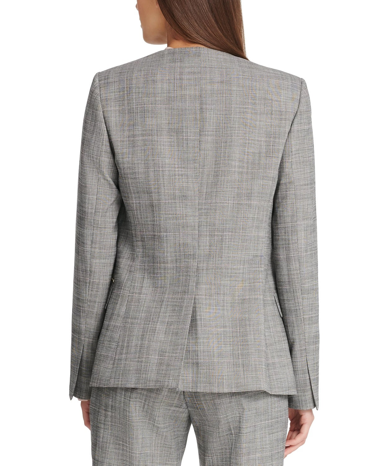Blazer xadrez feminino DKNY sem gola cinza tamanho 6
