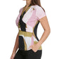 Blusa feminina DKNY com estampa de sobrepeliz e gola alta, rosa brilhante, tamanho pequeno