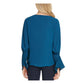 Blusa feminina DKNY azul-petróleo com franzido e decote em V, manga comprida, tamanho médio