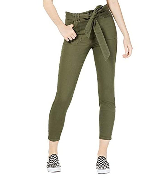 Calça jeans curta com cinto Vanilla Star feminina, verde, tamanho 13