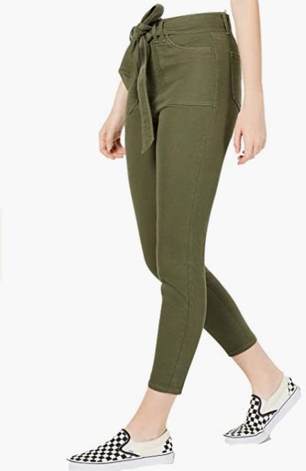 Calça jeans curta com cinto Vanilla Star feminina, verde, tamanho 13