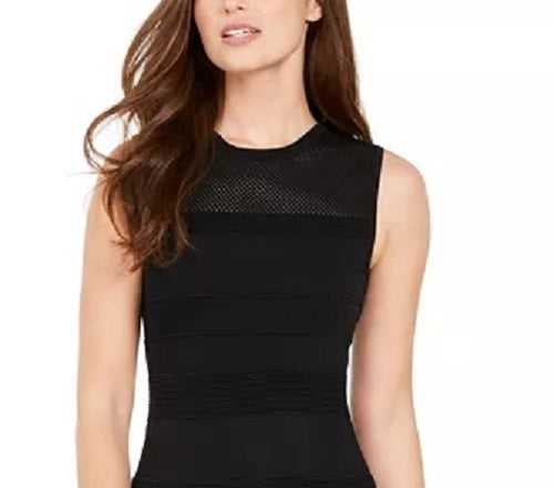 Vestido feminino Vince Camuto sem mangas em malha, justo e evasê, tamanho grande, preto
