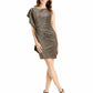 Vestido feminino metálico assimétrico justo Vince Camuto, tamanho 8, dourado
