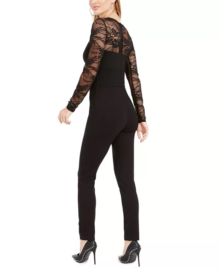 Macacão feminino Guss com manga transparente e recorte preto, tamanho pequeno