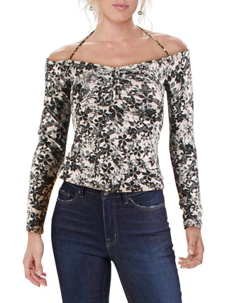 Guess Women's Julissa Printed Off-The-Shoulder Top Silver Size Small