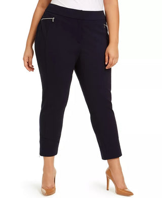 Calça curta plus size Calvin Klein feminina com bolso e zíper, azul, tamanho 18W