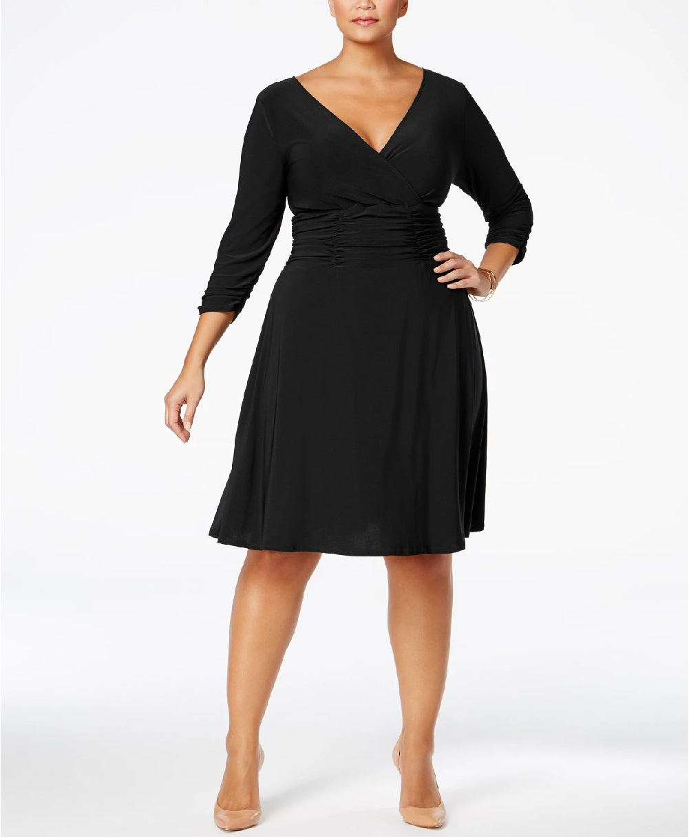 Vestido feminino plus size com babados e corte A, preto, tamanho 3X, da NY Collection