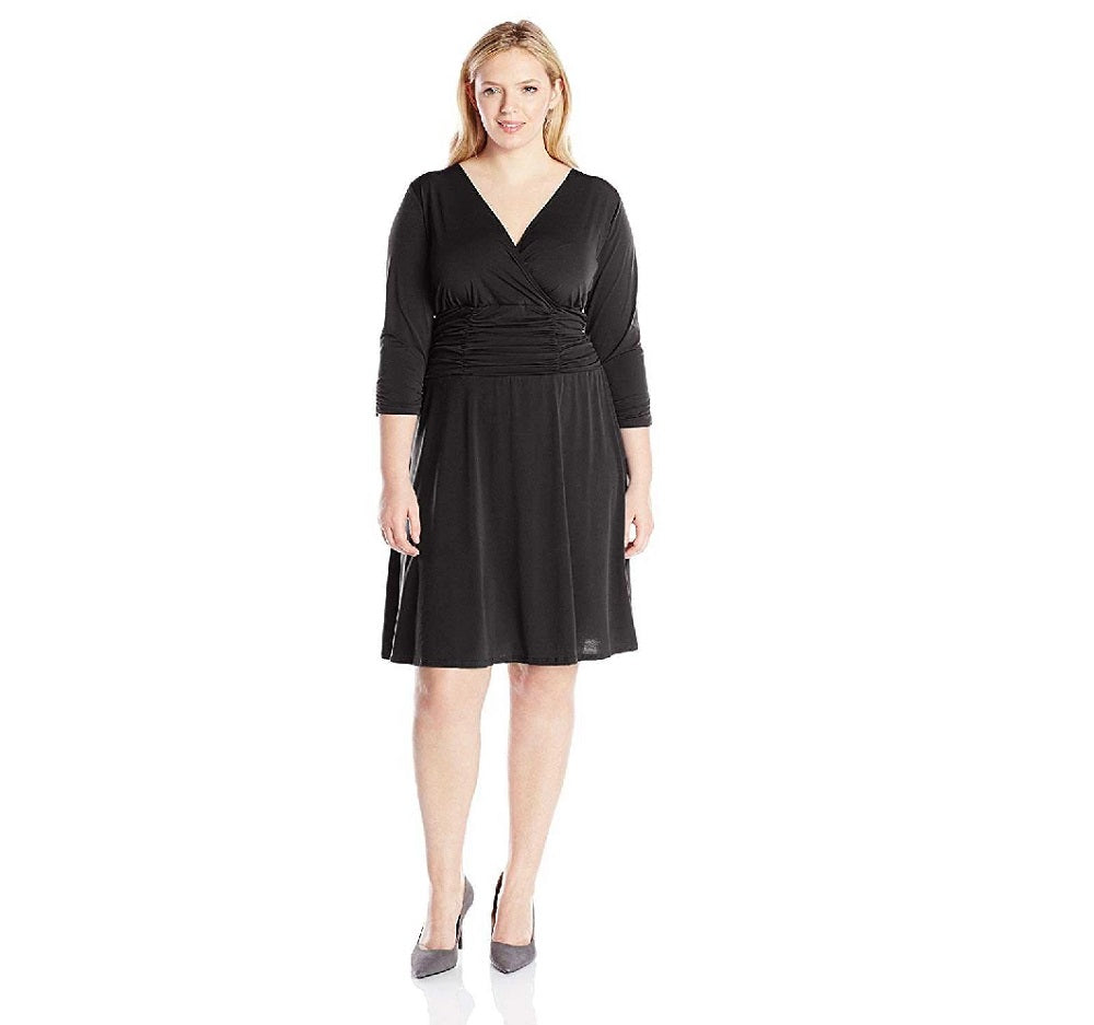 Vestido feminino plus size com babados e corte A, preto, tamanho 3X, da NY Collection