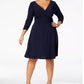 Vestido plus size franzido evasê feminino NY Collection, azul-marinho, tamanho 1X