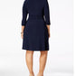 Vestido plus size franzido evasê feminino NY Collection, azul-marinho, tamanho 1X