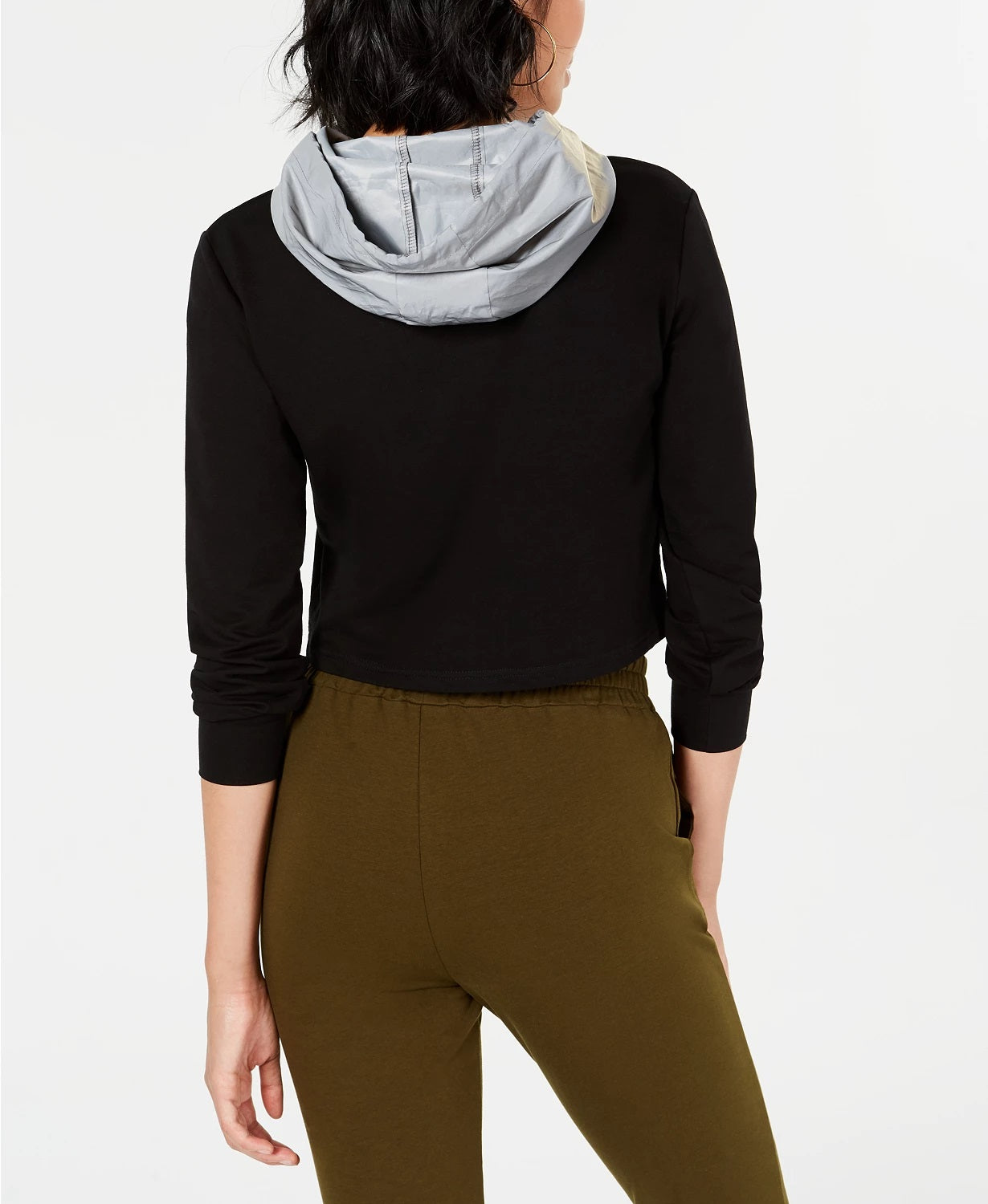 Moletom com capuz feminino refletivo e contrastante, preto, tamanho extragrande