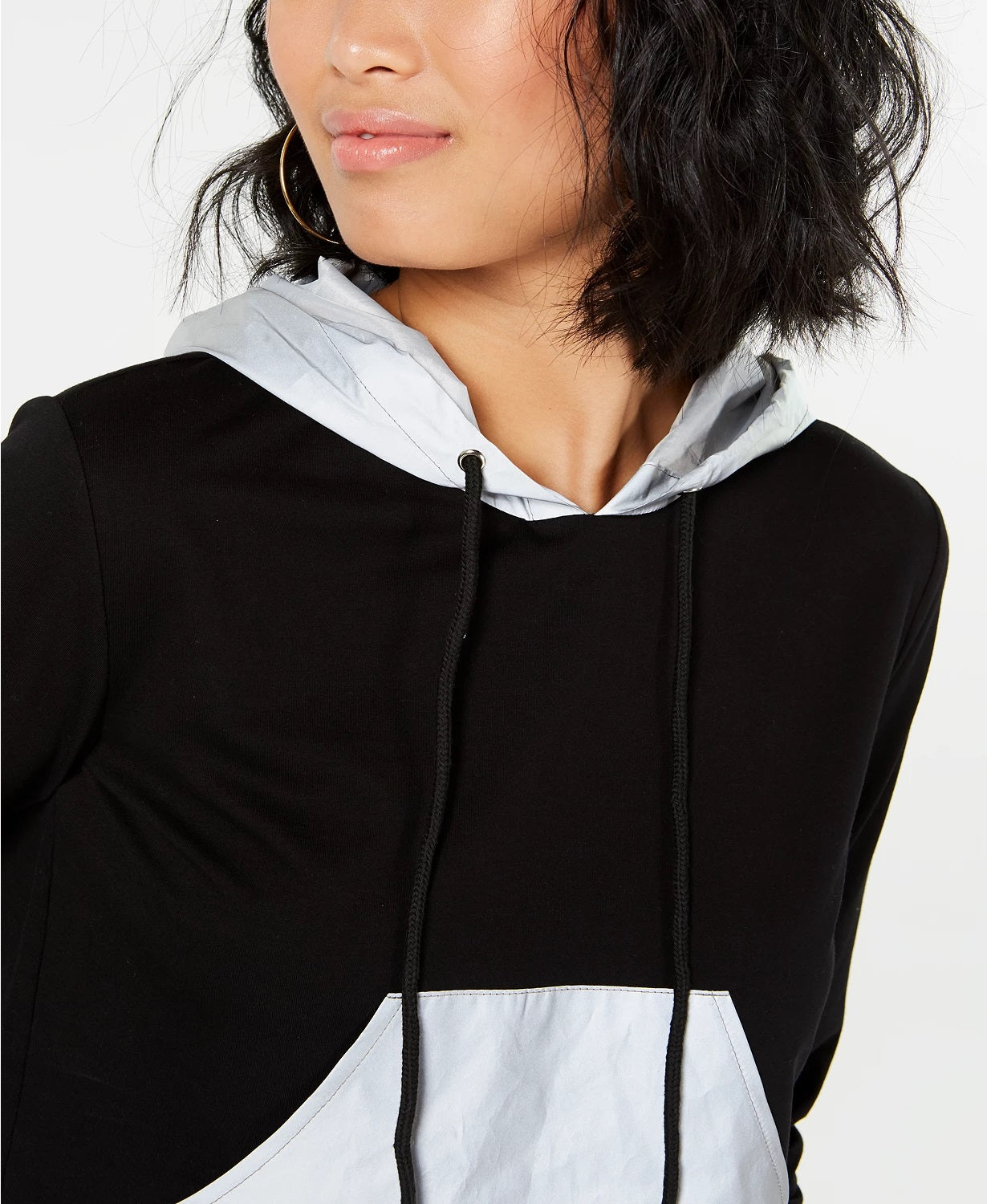 Moletom com capuz feminino refletivo e contrastante, preto, tamanho extragrande