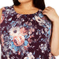 Blusa feminina plus size xadrez com gola plissada, tamanho 1X, roxa, Calvin Klein