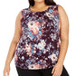 Blusa feminina plus size xadrez com gola plissada, tamanho 1X, roxa, Calvin Klein