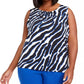 Blusa Calvin Klein Plus Size Feminina Estampa Animal e Gola Franzida Azul Tamanho 2X