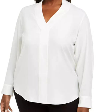 Blusa Calvin Klein Feminina Plus Size Gola V Branca Tamanho 2X