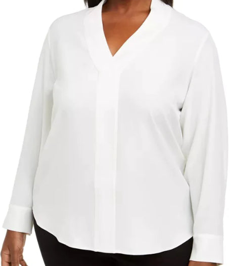 Blusa Calvin Klein Feminina Plus Size Gola V Branca Tamanho 2X