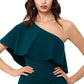 Vestido feminino XSCAPE com babados e um ombro só, verde médio, tamanho 12