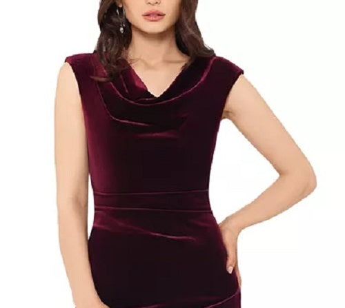 Vestido de veludo feminino XSCAPE Petite Drape-Front, tamanho 8, roxo, Lt/Pas