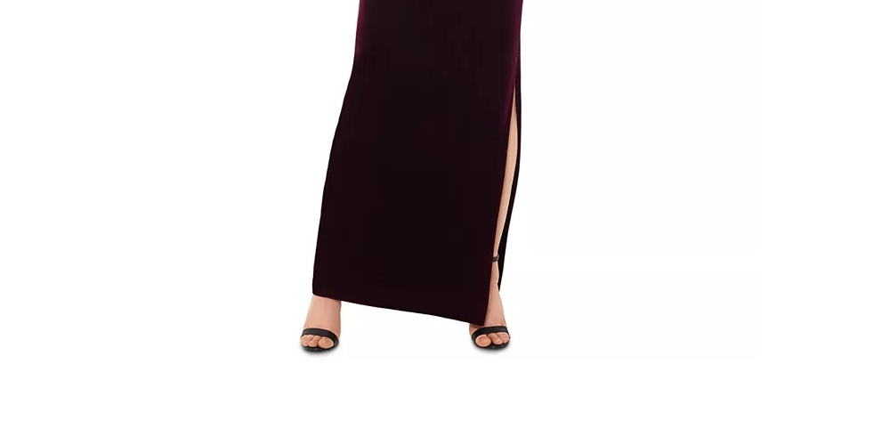 Vestido de veludo feminino XSCAPE Petite Drape-Front, tamanho 8, roxo, Lt/Pas