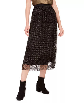 Bar III Women's Lace-Overlay Midi Skirt Black Size Medium