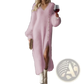 V Neck Button Split Knit Maxi Dress