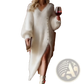 V Neck Button Split Knit Maxi Dress