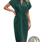 V Neck Flutter Sleeve Pleated Wrap Midi Dress