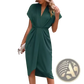 V Neck Flutter Sleeve Pleated Wrap Midi Dress