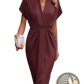 V Neck Flutter Sleeve Pleated Wrap Midi Dress