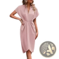 V Neck Flutter Sleeve Pleated Wrap Midi Dress