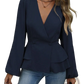 V Neck Lantern Sleeve Peplum Blazer Jacket