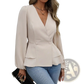 V Neck Lantern Sleeve Peplum Blazer Jacket