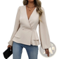 V Neck Lantern Sleeve Peplum Blazer Jacket