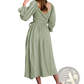 V-neck Lantern Sleeve Reversible Midi Dress