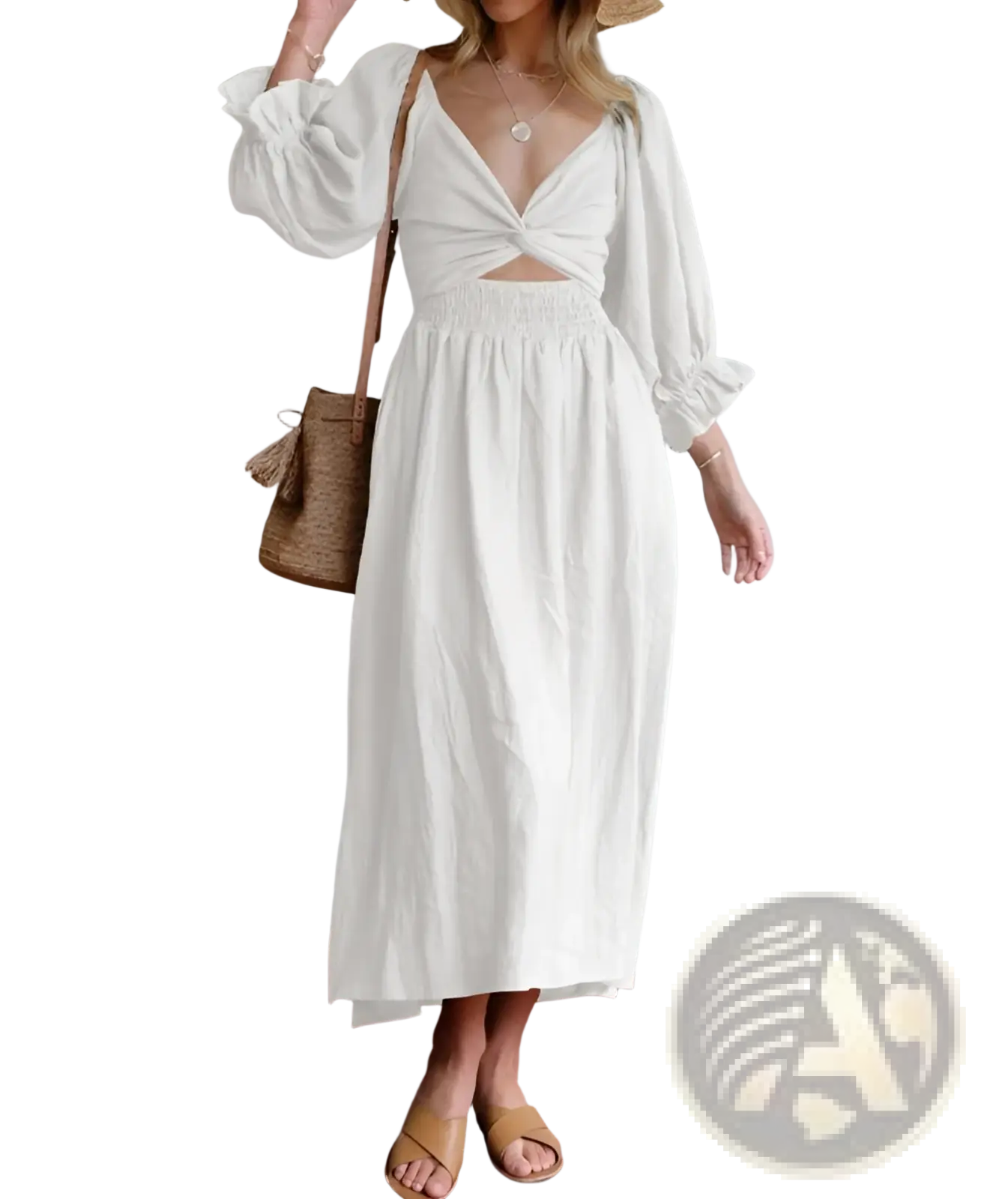V-neck Lantern Sleeve Reversible Midi Dress