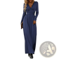 V Neck Long Sleeve Ruched Slit Maxi Dress