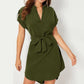 Emerald Green v Neck Short Sleeve Belted Wrap Dress