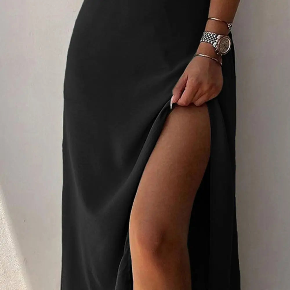 Satin v Neck High Slit Summer Maxi Dress